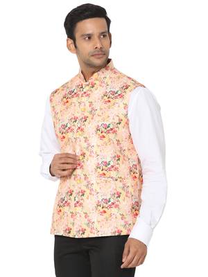 Yellow woven art silk nehru-jacket 3