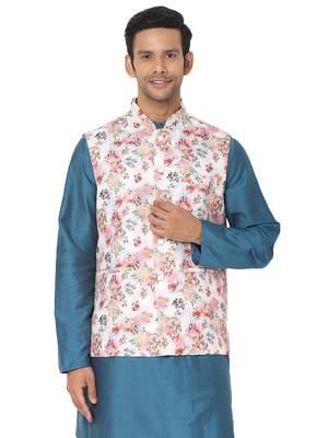 Pink woven art silk nehru-jacket 1