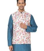 Pink woven art silk nehru-jacket