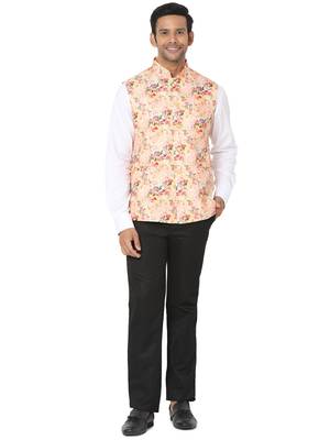 Yellow woven art silk nehru-jacket 5