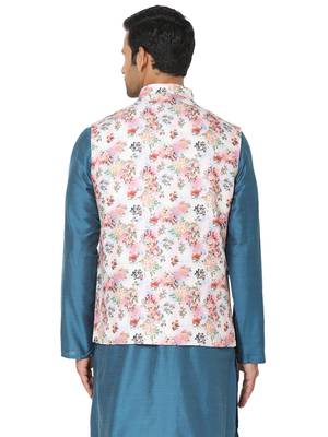 Pink woven art silk nehru-jacket 2