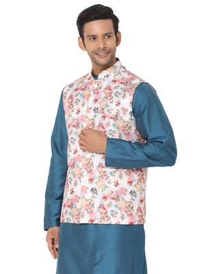 Pink woven art silk nehru-jacket 3