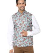 Blue woven art silk nehru-jacket