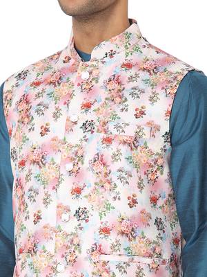 Pink woven art silk nehru-jacket 4