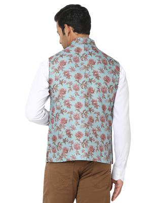 Blue woven art silk nehru-jacket 2