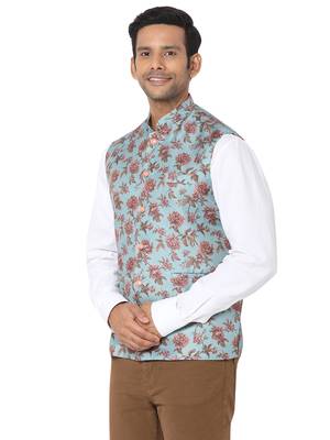 Blue woven art silk nehru-jacket 3
