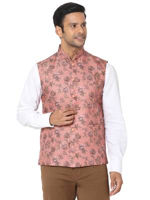 Orange woven art silk nehru-jacket 1