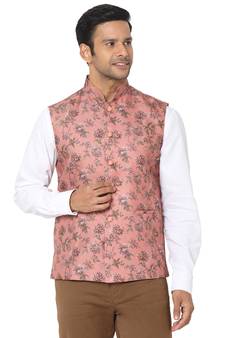 Orange woven art silk nehru-jacket
