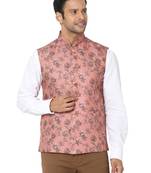Orange woven art silk nehru-jacket