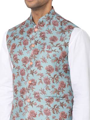 Blue woven art silk nehru-jacket 4