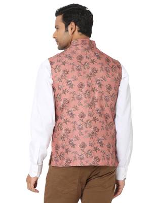 Orange woven art silk nehru-jacket 2