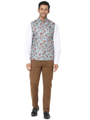 Blue woven art silk nehru-jacket 5