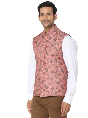 Orange woven art silk nehru-jacket 3