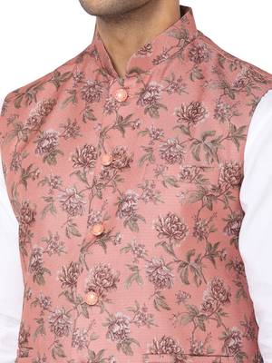 Orange woven art silk nehru-jacket 4