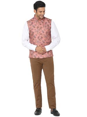 Orange woven art silk nehru-jacket 5