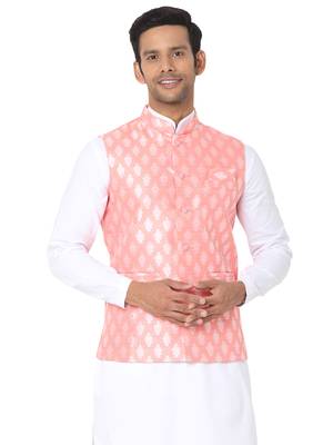 Orange woven art silk nehru-jacket 1