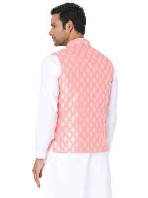 Orange woven art silk nehru-jacket 2