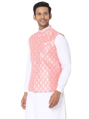 Orange woven art silk nehru-jacket 3