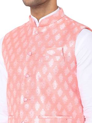 Orange woven art silk nehru-jacket 4