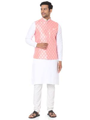 Orange woven art silk nehru-jacket 5