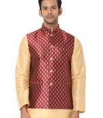 Maroon woven art silk nehru-jacket