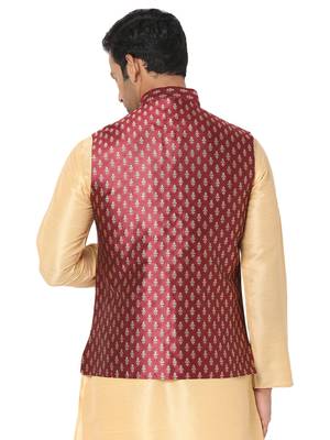 Maroon woven art silk nehru-jacket 2
