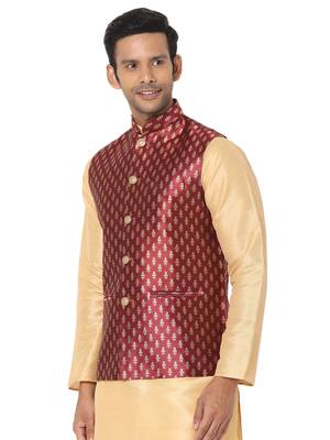 Maroon woven art silk nehru-jacket 3