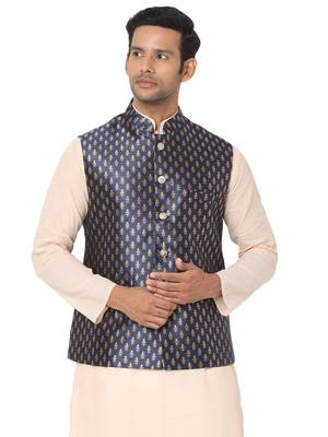 Blue woven art silk nehru-jacket 1