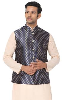 Blue woven art silk nehru-jacket