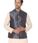Blue woven art silk nehru-jacket