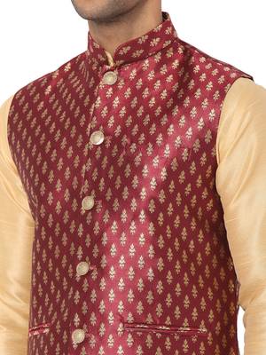 Maroon woven art silk nehru-jacket 4