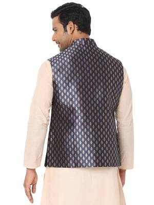 Blue woven art silk nehru-jacket 2