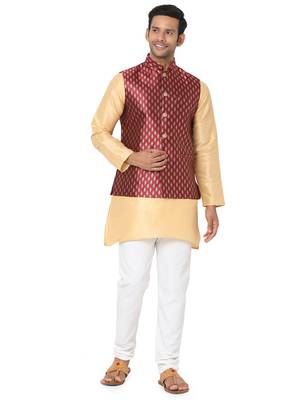Maroon woven art silk nehru-jacket 5