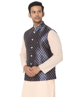 Blue woven art silk nehru-jacket 3