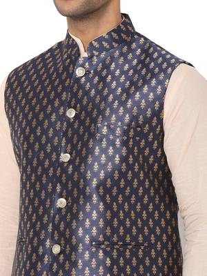 Blue woven art silk nehru-jacket 4