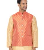 Orange woven art silk nehru-jacket