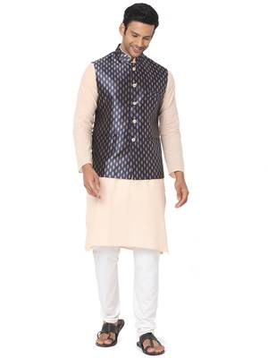 Blue woven art silk nehru-jacket 5