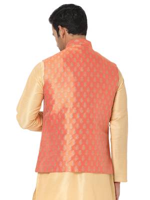 Orange woven art silk nehru-jacket 2