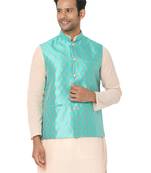 Blue woven art silk nehru-jacket