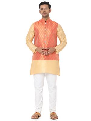 Orange woven art silk nehru-jacket 5