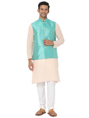 Blue woven art silk nehru-jacket 5