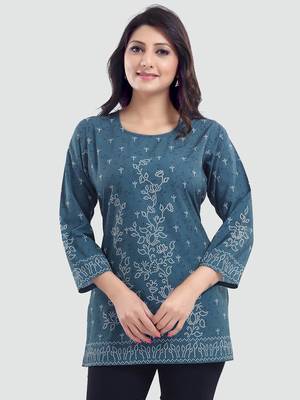 Grey printed crepe short-kurtis 1