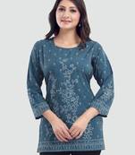 Grey printed crepe short-kurtis