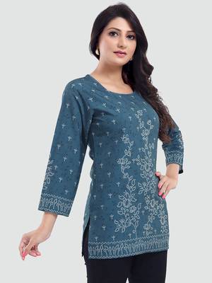 Grey printed crepe short-kurtis 2