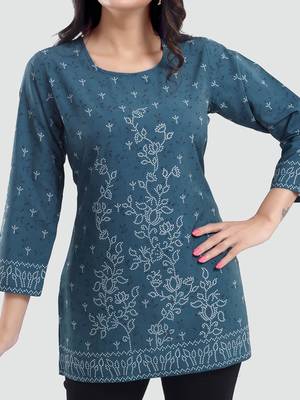 Grey printed crepe short-kurtis 4
