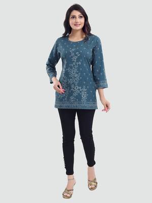 Grey printed crepe short-kurtis 5