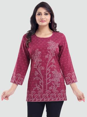 Magenta printed crepe short-kurtis 1