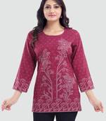 Magenta printed crepe short-kurtis