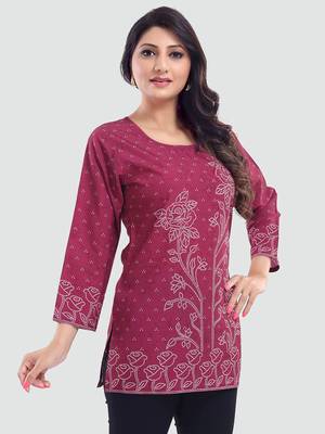 Magenta printed crepe short-kurtis 2