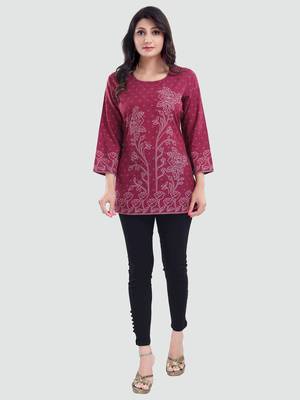 Magenta printed crepe short-kurtis 5